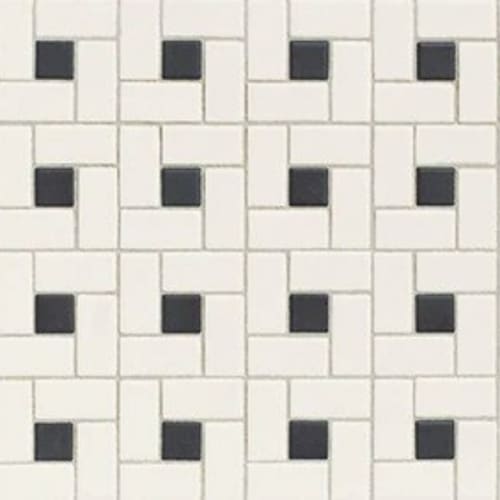 Unglazed Mosaics in Ice White/Black Penny Rounds Rosette Tile